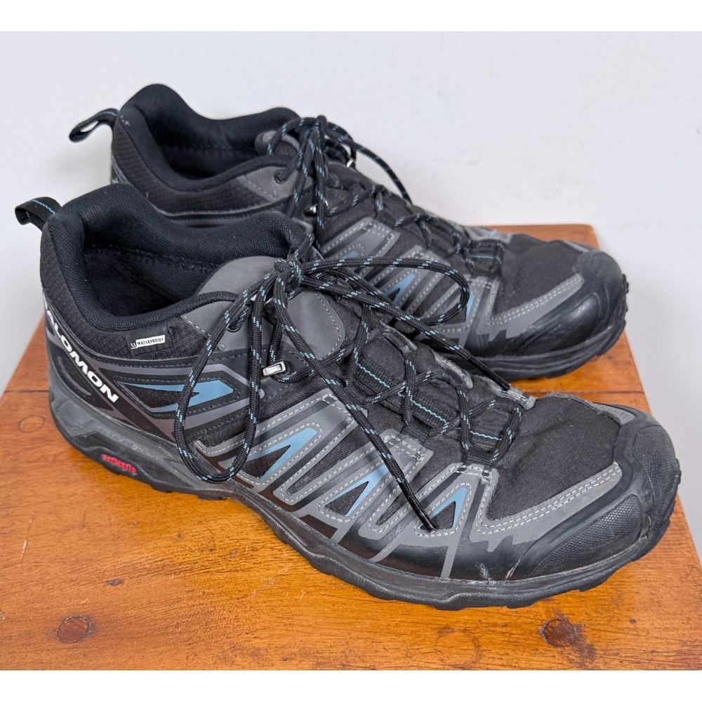 Salomon X Ultra Pioneer CSWP Black Blue Waterproof Hiking Shoes Mens Sz 12